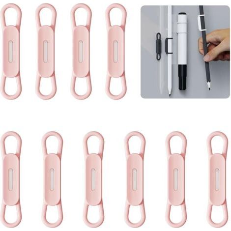 Packung mit 10 magnetischen Silikon-Stiftclips. Ideal für Gelschreiber oder Whiteboard-Marker, kompatibel mit Schreibtischen, Kühlschränken und Whiteboards (Pink).