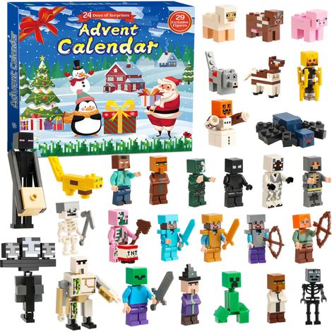 Calendrier de l'Avent de 24 jours avec 29 figurines de collection exclusives sur le thème des fêtes, des cadeaux surprises amusants pour les garçons et les filles.
