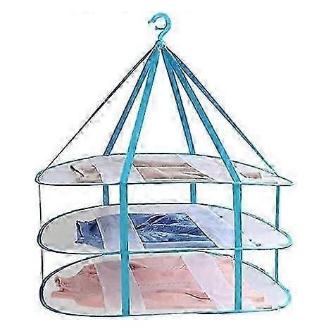 Étendoir à linge grand format à 3 niveaux, pliable, en maille, pour sécher t-shirts et pulls. (1/5)