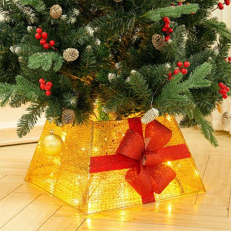 Square Christmas Tree Skirt with Bow Tie,Gold (1/5)