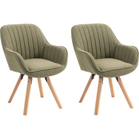 Meuble Cosy Lot de 2 Chaise Salle à Manger Fauteuil Coiffeuse Siège Pivotant avec Accoudoirs pour Chambre Salon Cuisine Bureau, Rembourré en Tissu Pieds en Bois Massif, Vert, 60x58x83cm (1/5)