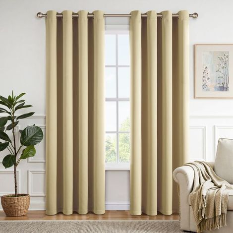 Lichtundurchlässige Verdunkelungsvorhänge mit Ösen – Blickdicht, weich und ästhetisch ansprechend – 2er-Set, wärmeisolierend, hitze- und kältebeständig, Fenstervorhänge, Schlafzimmer, Wohnzimmer, Inne