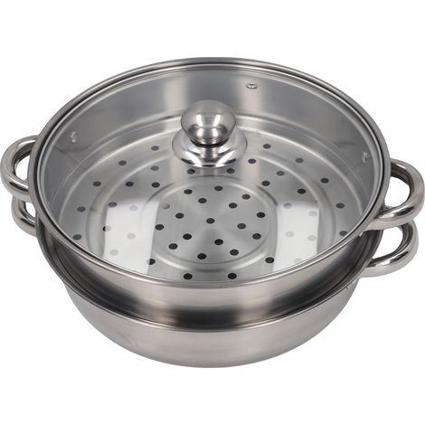 Cuit-vapeur à 2 niveaux en acier inoxydable de 28 cm (11 pouces) avec poignée (1/5)