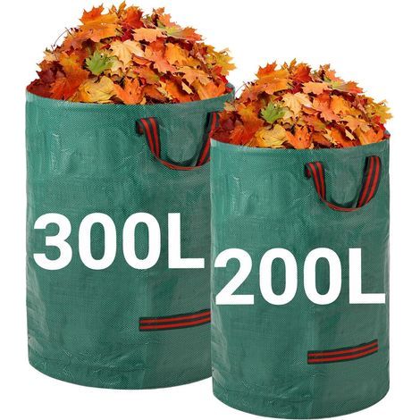 Wasserdichte und robuste Gartensäcke – 200 l + 300 l, 2er-Set, wiederverwendbar mit Tragegriffen – aus strapazierfähigem Industriegewebe, zum Sammeln von Laub (1/5)