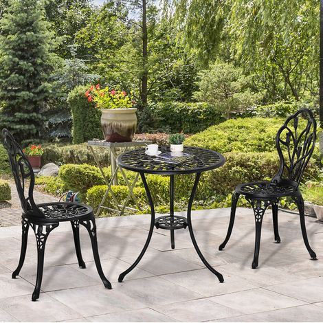 Salon de jardin bistrot 2 places en aluminium noir, table ronde et 2 chaises DESVIAE (1/5)