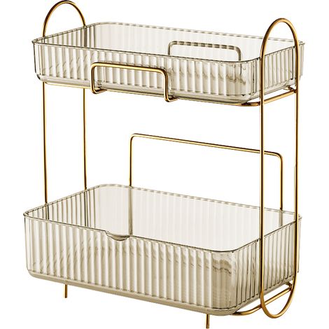 Rangement de Salle de Bain 2 Étages avec Boîte Amovible, Grande Capacité Étagère de Maquillage pour Plan de Travail Chambre, Ambre (1/5)