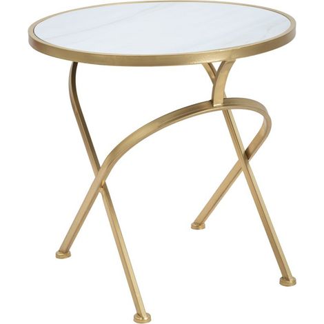 Table d'Appoint Effet Marbre "Glam" 50cm Blanc & Or