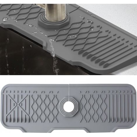 Tapis de Robinet Silicone, Protection Anti-Éclaboussures pour Robinet d'Évier, Plateau Anti-Gouttes pour Poignée Robinets, Tapis d'Évier 43cm (1/5)