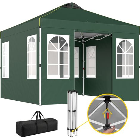 Outsunny carpa plegable 3x3 m, pop-up, con 4 laterales extraíbles, upf50+, altura ajustable, bolsa de transporte, sacos arena, para exterior, verde