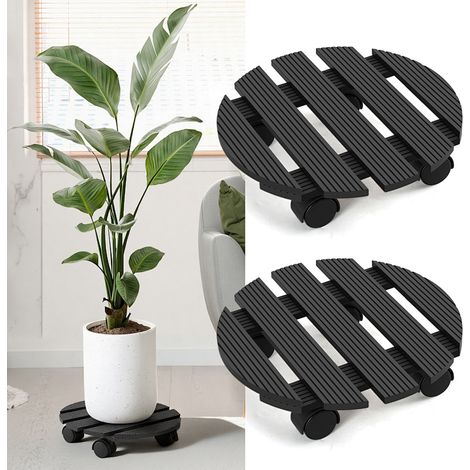 Wolketon Lote 2x Soporte para Plantas WPC Redondo 30 cm, Gris, Ruedas para Macetas, Carro para Plantas, Capacidad 80 kg (1/5)