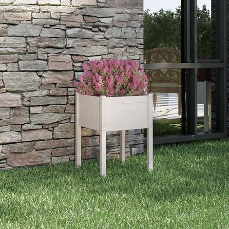 Jardinière Bac A Fleur Blanc 50x50x70 cm Bois de pin massif 56517 (1/4)