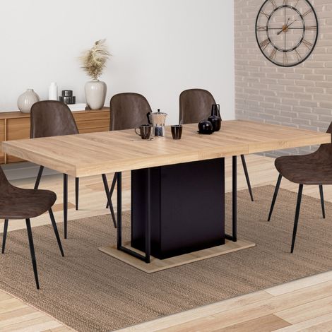 Mesa de comedor extensible UGO 6-10 personas madera de haya y negro 160-200 cm diseño industrial (1/5)