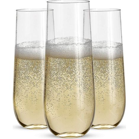 24 verres à champagne sans pied en plastique - 9 verres à champagne transparents incassables (1/5)
