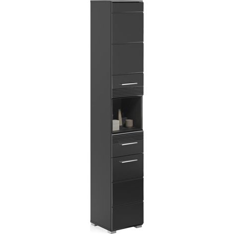 Linus Hochschrank Bad 2 Türen, 1 Schublade, 1 Ablage  Hochglanz schwarz,schwarz.
