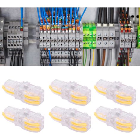 20 borniers transparents de type T à connexion rapide, connecteur répartiteur à bouton-poussoir, connecteur parallèle, une entrée et deux sorties, transparent SPL-F12 (jaune) (1/5)