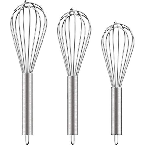 piezas - batidor de huevos - batidora de mano - batidor de huevos manual - 8 pulgadas + 10 pulgadas + 12 pulgadas - batidora de crema - para hornear en la cocina - plata - acero inoxidable (1/3)