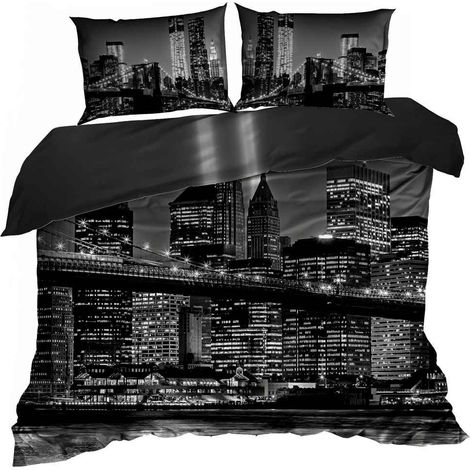 Biancheria da letto in raso di cotone 3D 160x200cm CITTÀ DI NOTTE (1/3)