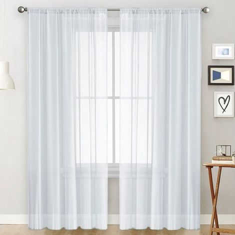 2pcs Rideaux perforés semi occultants - Filtration de lumière Design ajouré élégant - Salon et chambre - Blanc 140x260cm (1/5)