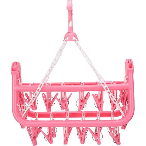 Haushalts-Kleiderständer mit 32 Klammern, faltbar, für Socken und Unterwäsche (Pink) (1/5)