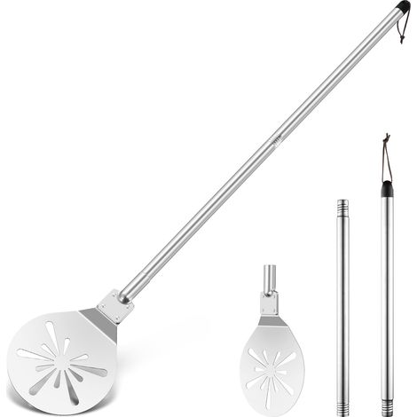 Pelle à pizza perforée en acier inoxydable de 20,3 x 22,3 x 118 cm avec longue poignée en métal amovible pour glisser facilement, facile à nettoyer et à stocker (1/5)