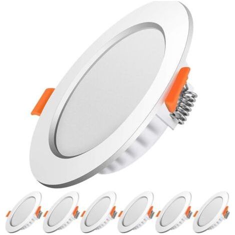 Spot LED Encastrable,Extra Plat,Spot Encastré Led Intérieur Plafond Plafonnier,Rond Ultra Slim Downlight,7W Incandescence,230V Blanc Chaud 3000K,Pour Salle de Salon,Cuisine,Lot de 6 (1/5)