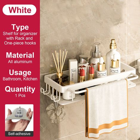 (blanc-S) Étagère de rangement pour salle de bain en acier inoxydable antirouille, étagère de douche à ventouses, appareils de rangement ménagers (1/5)