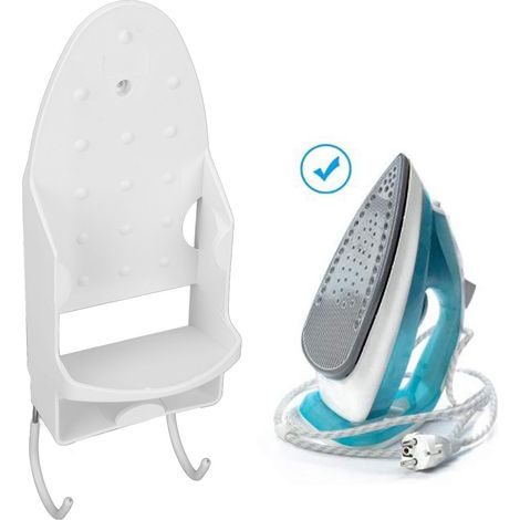 Weißes, hitzebeständiges Bügeleisen mit Ständer bis 220 °C, inklusive Ablage und Wandhaken für das Badezimmer, PBT, 433 g (1/5)
