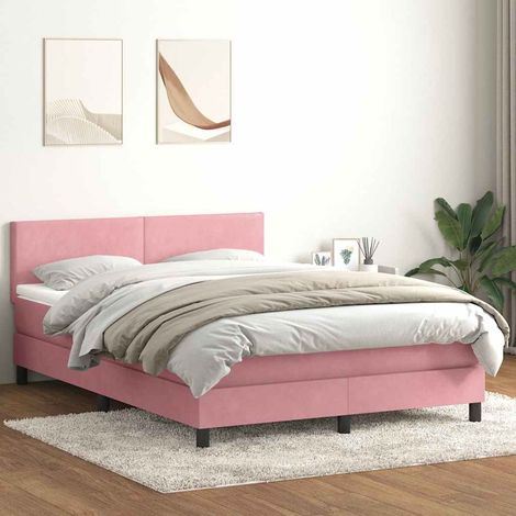 Boxspringbett mit Matratze & LED Rosa 140x220 cm Samt