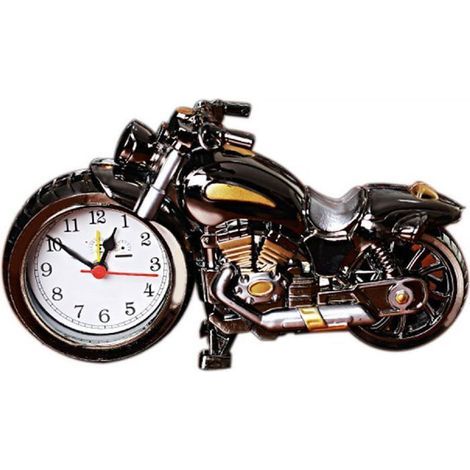 BelleRise – Motorradwecker – Retro-3D-Design, präzises Quarzwerk – Schreibtischdekoration, Geschenk für Männer – Schwarz, 23 x 13 cm (1/5)