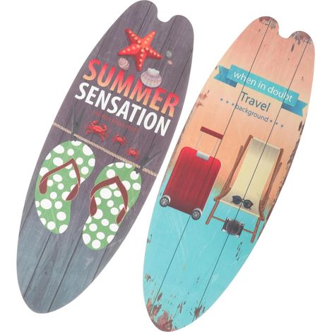 Plaque en Bois Décorative Planche de Surf 2pcs pour Décoration Murale Intérieure en Plastique Style Rétro Charmant Ambiance Estivale Plage (1/5)