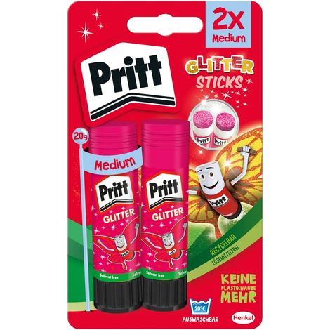 Bâton de colle , 2 bâtons de colle à paillettes roses de 20 g, sans solvant, adapté aux enfants pour l'art et le bricolage, pour l'école et le bureau (1/5)