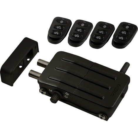Serrure de sécurité invisible pour porte avec 4 télécommandes Antivol Serrure électronique pour porte Serrure sans fil Verrou intérieur noir (1/5)