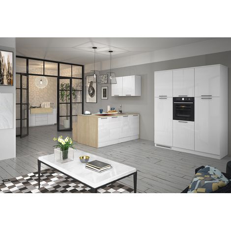 Cuisine complète moderne 3 éléments blanc brillant/chêne Louna (1/5)
