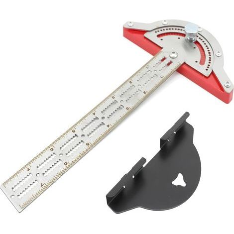 Regla de borde para carpintería, regla de precisión para carpintería con transportador de ángulo ajustable, regla de marcado de acero inoxidable para carpintero (38 cm) (1/5)