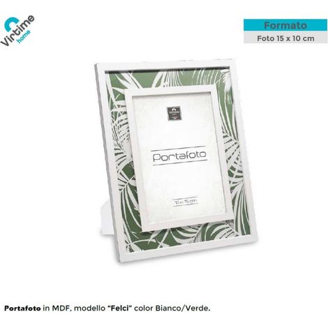 Cornice Portafoto in Legno MDF da Appoggio Bianco e Verde Felci 10 x 15 cm (1/3)