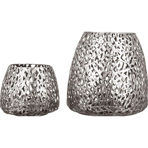 GILDE Windlicht, "Purley", Metall, silberfarben, VE 2, H. 20 cm, D. 20 cm