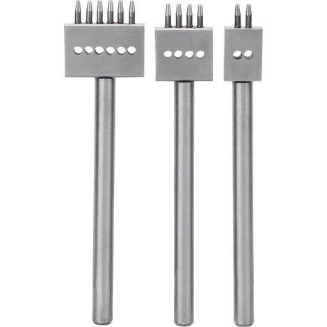 3Pcs Poinçon à 2/4/6 Dents Acier Argenté Outil de Perçage Cuir DIY (4mm)