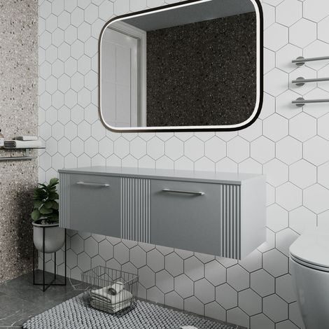 Nuie Deco Satin Grey 1200mm Wall Hung 2 Drawer Vanity Unit with Worktop - DPF294W2 (1/5)