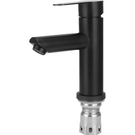 Robinet d'évier noir G1/2 acier inoxydable pour lavabo salle de bain, mitigeur eau chaude/froide sur plan de travail (1/5)