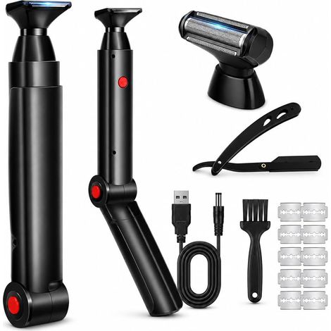 Rasoir Électrique pour Le Dos Homme, avec 2 Têtes Flexibles Amortissantes et 10 Lames, Bras d'Extension Ergonomique et Pliable pour le Dos, le Torse et les Épaules (1/5)