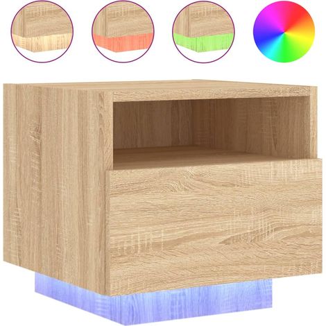 Mesita de noche con luces LED y cajón 40 x 39 x 37 cm en madera contrachapada DEC033185
