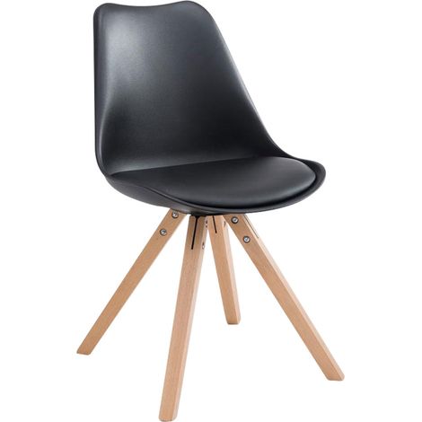 Chaise de salle à manger design scandinave en plastique et PVC noir et pieds en bois clair forme carré 100008407
