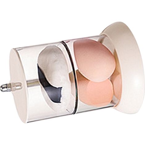 Support de bureau rotatif multicouche anti-poussière et respirant pour éponges à maquillage, blanc - Boîte à poudre rotative à 2 couches. (1/5)