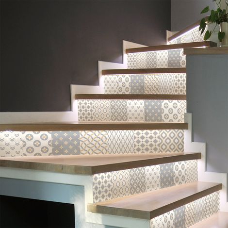 Stickers adhésifs escalier carrelages contremarche - KASPERA - 2 bandes de 15x105cm (1/3)
