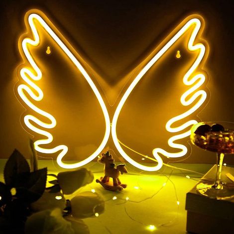 Décoration murale néon LED en forme d'aile, idéale pour une chambre de fille, un anniversaire, un mariage ou un bar. Cadeau parfait pour Noël, un anniversaire ou toute autre occasion. (1/5)