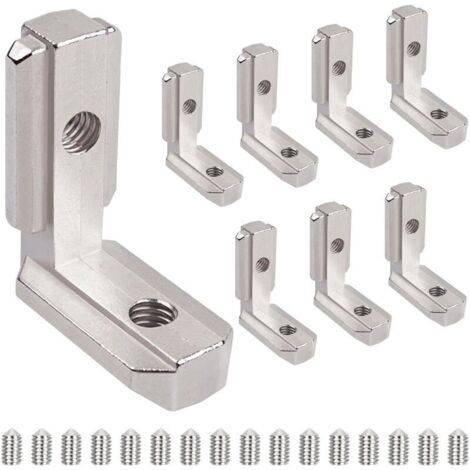 Lot de 8 raccords d'angle d'angle intérieur 3030 M6 en T - En aluminium - Rainure 8 T - 90 ° - En forme de L - En alliage de zinc - Avec vis - Équerre d'angle extérieur - Pour profilé en