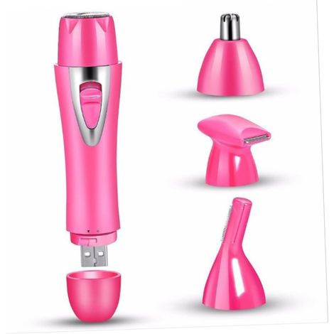 Appareil d'épilation du visage 4 en 1 pour femmes – Rasoir électrique rechargeable et indolore, étanche pour les sourcils, rose (1/5)