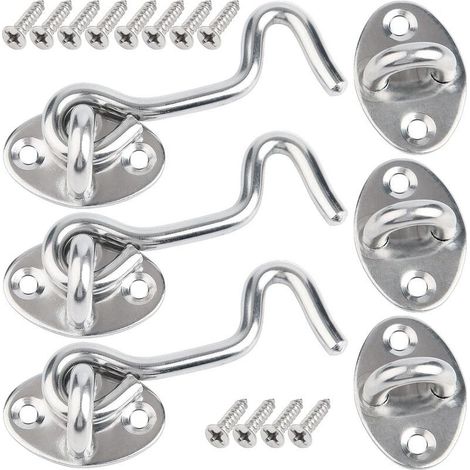 Crochet de porte, 3 loquets, 7,5 cm, pour porte extérieure, crochet de cabine en acier inoxydable, serrure intérieure avec vis de montage, pour fenêtre, grange (1/5)