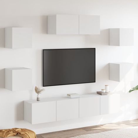 Ensemble de meubles TV 7 pcs-Banc TV-Meuble Télé Blanc Bois d'ingénierie 663732 (1/5)