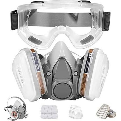Atemschutzmaske mit wiederverwendbarer Schutzbrille, professioneller Atemschutz gegen Staub, Chemikalien, Pestizide und organische Dämpfe (1/4)